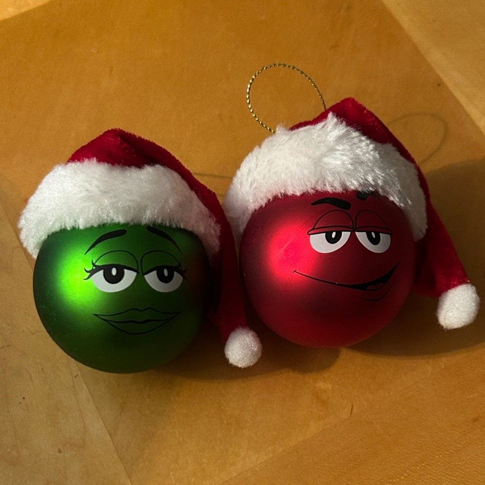 Festive Green and Red M&M Santa Ornaments